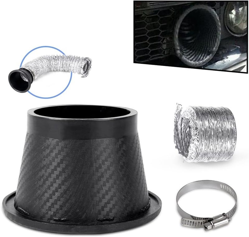BARTOO Air Intake Duct Front Bumper Turbo Air Intake Pipe, Carbon Fiber Car Round Brake Air Duct with Extendable Flexible Hose and Hose Band - Image 5